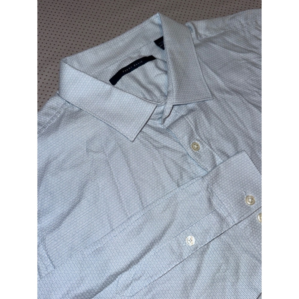 Perry Ellis Men's XXL Button Down Shirt Blue White Textured 100% Cotton LS
